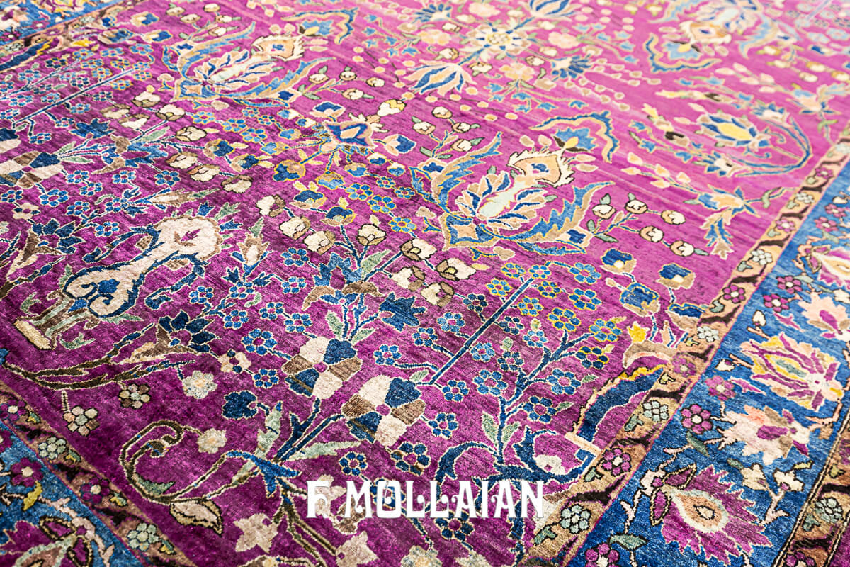 Antique Persian Kashan Silk, A Pair of Purple All-over floral Rugs n°:15489699-98305814